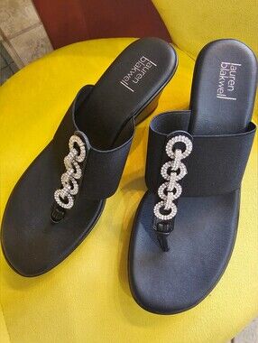 Black Jeweled Thong Sandals Size 10
